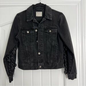 ASOS Black Denim Jacket with Fringe Accents